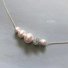 ◆ 04 ピンク コットンパール ミラーボール ネックレス 45cm ◆　定番 人気 上品 シンプル アクセサリー 結婚式 卒業式 入学式 オフィス　☆シルバー変更可