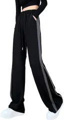 ReiLuana ジャージ レディース ジョガー ロング パンツ サイド ライン フレア ゆったり 脚 長 人気 可愛い お洒落 ズボン 部屋 着 ルーム ウエア ボトムス スポーツ 体操 服 運動 ストレッチ 美 足 体型(グレー,  L)