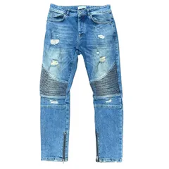 ZARA MAN ZMDC ストレッチ クロップド バイカーデニム テーパード ライトブルー メンズM サイズ40 ザラマン