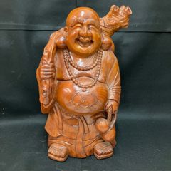 七福神 布袋様 木彫り 置物 台座付き 起物 商売繁盛 オブジェ 高さ約