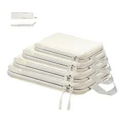 【2024年最新型】旅行用圧縮袋 トラベルポーチ 便利旅行圧縮バッグ 4点セット 可変スペース 圧縮で衣類スペース約60％節約 撥水加工 衣類仕分け 温泉 出張 海外 修学旅行 ポーチ トラベルバッグ 丸洗い可能タイプ (ベージュ)