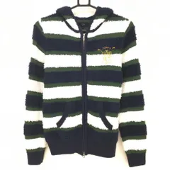 キャロウェイ ニットジップパーカー ネイビー×白×グリーン ボーダー ウール混  レディース L ゴルフウェア Callaway