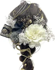 【在庫処分】髪飾り 成人式 前撮り ダリア 卒業式 入学式 ゴールド カスミ草 ロープ タッセル 和玉 ロープアレンジ ドライフラワー 振袖 袴 赤 白 黒 グレー ウェディング 結婚式 白無垢 和装 プリザーブドフラワー アジサイヘアアレンジ ショー