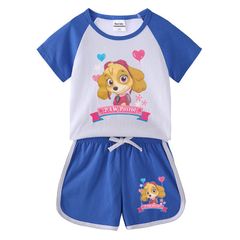 子供服 セットアップ パウパトロール ブルー 女の子 夏物 半袖 2点セット 上下セット Tシャツ パンツ ショートパンツ ジュニア おしゃれ 可愛い 送料無料