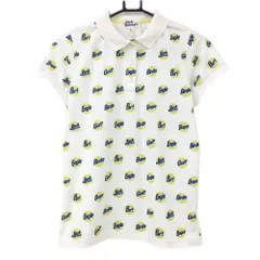 ★特価★ジャックバニー 半袖ポロシャツ 白×イエロー 総柄 レディース 2(L) ゴルフウェア Jack Bunny