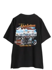 【お得なクーポン配布中!】 00s USA製 ハーレー ダビットソン 両面 プリント Tシャツ メンズ XL 古着 オフィシャル ヘビーウェイト バイク イラスト グラフィック 黒