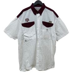 GC819  Columbia TEXAS A&M コロンビア コットン 綿 100% フィッシングシャツ 半袖シャツ シャツ ホワイト メンズ サイズL