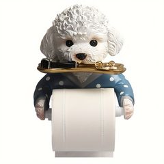 トイレットペーパーホルダー 犬 イヌ 蝶ネクタイをイメージしたトレイ プードル 白 ホワイト かわいい おしゃれ 多機能 １連用 バスルーム タオル掛け キッチン 壁掛け トイレ収納 トイレ用ペーパーホルダー