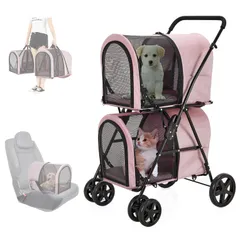 多頭 上下2段式 分離型 ペットバギー 折りたたみ 軽量 犬用ベビーカー ペットカート コンパクト収納 ペットキャリーバッグ 4輪 前輪360°回転 後輪ブレーキ付き 小型犬 中型犬 犬猫兼用 耐荷重20KG LPOTIUS 上段10KG 下段10KG 多頭飼