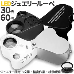 LED付きルーペ 倍率30倍 40倍 2カラー ブラック ホワイト 高倍率 拡大鏡 ルーペ ケース付き 携帯 携帯ルーペ 送料無料