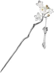 Miaomyao ミャオミャオ かんざし 簪 一本 和装 留袖 着物 浴衣 髪飾り 金属 アンティーク シルバー フラワー 花 リーフ バウヒニア ヘアアクセサリー(シルバー,  ワンサイズ)