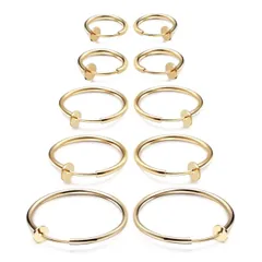 【迅速発送】ALOHAMONI (アロハモニ) フェイクピアス イヤーカフ フープピアス イヤリング 両耳 5ペア 10個セット ゴールド シルバー ブラック フープ リング ノンホール レディース メンズ ユニセックス 挟むだけ 簡単 装着 (ゴールド)