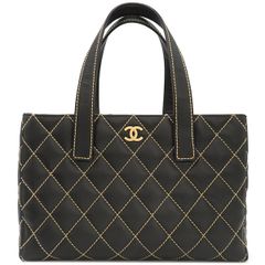 シャネル CHANEL トートバッグ ワイルドステッチ ココマーク レザー ブラック ゴールド金具 黒  9****** 【保存袋】【中古】