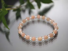天然オレンジ・ムーンストーンAAA 6mm ボタンカット水晶(平珠水晶)AAA 3×6mmブレスレット/天然石