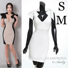 ホワイト【Andy GLAMOROUS/アンディグラマラス】ストレッチ/ バイカラー/ ノースリーブ/ リボンデザイン/ 切り替え/ タイト/ ミニドレス/ キャバドレス キャバワンピース [GMS-V769-BExB-2307]