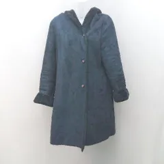 ◇ Rouge vif ルージュヴィフ 裏起毛 ボア フード ボタン 起毛 秋冬物 長袖 コート サイズ38 ネイビー系 レディース E 【1306260022141】のサムネイル