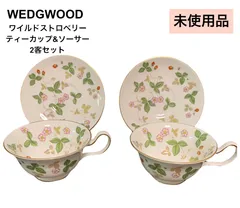 ★ WEDGWOOD ウェッジウッド ワイルドストロベリー ティーカップ&ソーサー　2客セット 未使用品