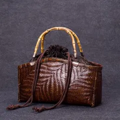 SGYP119  手仕事の美 ― 竹根手提げ・蓮花紋茶籠バッグ ハンドバッグ 手作り竹編み かごバッグ ハンドメイド 竹編みバッグ 籠 竹籠 プレゼント 和風バッグ 竹編み巾着バッグ インテリア ギフト
