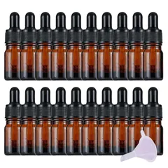 Alpha Depot アロマオイル 遮光瓶 スポイト付き ガラス製 アロマボトル 精油瓶 アロマオイル 保存 漏斗付き (ブラウン, 5ml × 20個) [ブラウン] [5ml × 20個]
