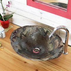 信楽焼 手洗い鉢 洗面ボウル 陶器 幅43.5cm 大型サイズ 火色窯肌楕円型手洗い鉢 tr-4128