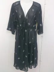◇ ◎ ROPE PICNIC ロペピクニック 刺繍 透かし 七分袖 膝下丈 ワンピース サイズ38 ブラック マルチ レディース  【中古】 【1203230006500】