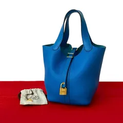 極 美品 A 刻印 鍵付き HERMES エルメス ピコタンロック PM トリヨンクレマンス レザー 本革 ハンドバッグ ミニ トートバッグ ブルー 25492