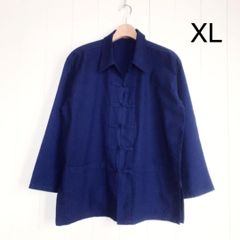 モーホーム　XL　長袖　チャイナボタン　インディゴ　タイ服　シャツアウター