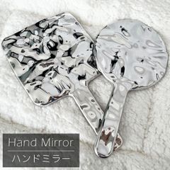 手鏡 ハンドミラー 丸型 角型 持ち手付き 鏡 メタル おしゃれ ハンドルミラー 四角 シンプル メッキ 軽量 GPT gu1c072