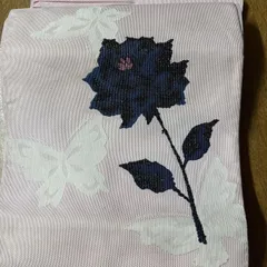 き138◯ 名古屋帯 薔薇　蝶々　ピンク