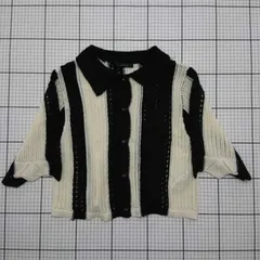 ◇ Θ JEANASIS ジーナシス 通気性良好 半袖 ショート丈ニット サイズF ブラック ベージュ系 レディース E  【1509100017639】