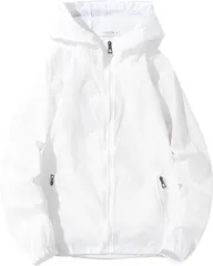 aspersio アスペルシオ フード付 ナイロンジャケット 超薄手 ストリート系 ジップアップ おしゃれパーカー メンズ 長袖 フルジップ アウター チャック付き ポケット アウトドア トレーニング 軽量 薄い(フロスティホワイト,  L)