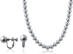 aniva・organic(アニバ・オーガニック) ナチュラルな質感 匠の技 人工真珠の高級品 パールネックレス 冠婚葬祭 国産 日本製 貝パール( ［01-02］ ［グレー］ ［イヤリングセット］ ［クラスプ留め］,  ［02］ 全長42cm)