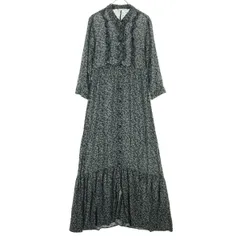 ZARA ザラ 小花柄 長袖 ロングワンピース XS ブラック系 レディース 古着
