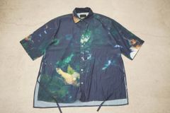 美品 wizzard ウィザード S/S PRINT SLIT SHIRTS スリット 半袖 シャツ サイズ3 ポリエステル 総柄 緑 718P★4