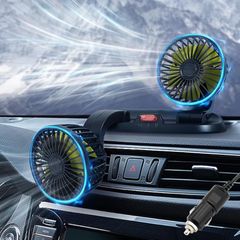 Raksonic 車載扇風機 双頭車載ファン 5枚羽根 2段階風量調節 風量/角度調節可能 12Vシガーソケット仕様 取付簡単 空気循環 夏対策 省エネ 蒸れ解消 熱中症対策 携帯便利 軽量 カー用品 0