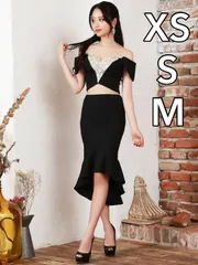 ブラック [AR23358-W-2309]【Angel R/エンジェルアール】バストフラワーレース/ ビジュー/ セパレート/ オフショル/ マーメイド/ ミディアムドレス/ ロングドレス/ キャバドレス/ dress