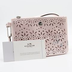 COACH ティーローズ レザー ポーチ リストレット 花柄 ピンク - メルカリ