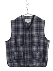 【お得なクーポン配布中!】 80s USA製 エルエルビーン フルジップ ウール ベスト メンズ L / ヴィンテージ オンブレ チェック シンチバック 前開き 重ね着 アウトドア