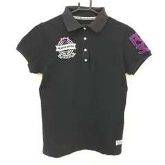 ★値下げ★パーリーゲイツ 半袖ポロシャツ ネイビー×白 30周年 襟裏ロゴ 胸・袖ワッペン レディース 1(M) ゴルフウェア PEARLY GATES