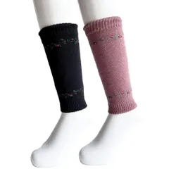 レッグウォーマー レディース 冷え対策 シルク 毛混 二重編み 足首ウォーマー 花柄 2組セット（色はお任せ）R10 