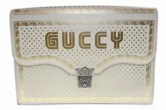 グッチ GUCCI セガコラボ クラッチバッグ セカンドバッグ レザー ロゴ アイボリー ゴールド 【ブランド古着ベクトル】【中古】●▲251011