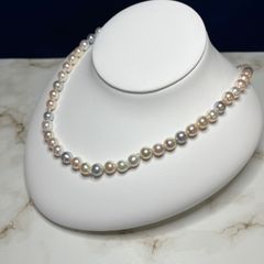 大珠/テリ強】本真珠 パールネックレス マルチカラー 8-10mm 47.6g 