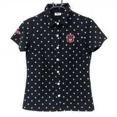 ★特価★フィラゴルフ 半袖ポロシャツ 黒×グレー ドット柄 胸元ワッペン レディース M ゴルフウェア FILA GOLF