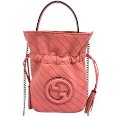 【GUCCI/グッチ】ブロンディ ミニ バケットバッグ 760313 ハンドバッグ レザー ピンク（朱色）/シルバー金具 レディース 【中古】【真子質店】【BL】