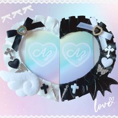 ハート型ペアトレカケースデコ໒꒱· ﾟ B8 ホワイトエンジェル×ブラックデビル♡シンプル〔No.67〕