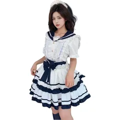 【新品】 [KALAOK] セーラー服 コスプレ衣装 レディース 大きいサイズ コスチューム セーラー襟 半袖 薄手 夏 涼しい 可愛い 蝶結び 女性用 学生 プレゼント 文化祭 卒業式 お出掛け 撮影 ホワイト S 1