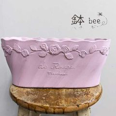 ローズマルシャンワイド　合成樹脂製　おしゃれな薔薇模様　植木鉢　お色はお選び下さい。