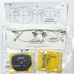 未使用・新品】イタリア社 彫り付き シルバー ツーポイント メガネ 縁なし オーバル / 純正ケース他付属付き