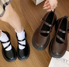 厚底ローファー レディース 美脚 レザー調 ストラップ ボリュームソール 疲れない 快適 太ヒール 歩きやすい クラシック オルチャン 通勤通学 メイド靴 走れるパンプス 学院風シューズ 韓国ファッション