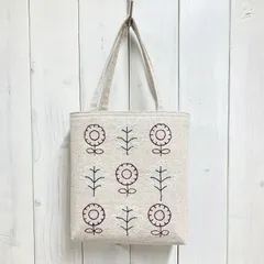 ワンマイルmini【ぶどう色の花】　刺し子・綿麻・帆布